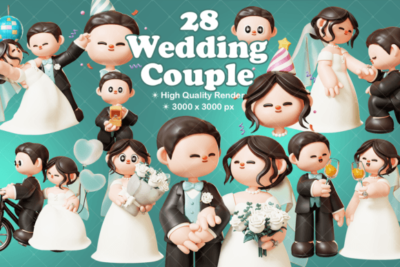 Adorable 3D Wedding Illustrations: The Ultimate Couple Bundle