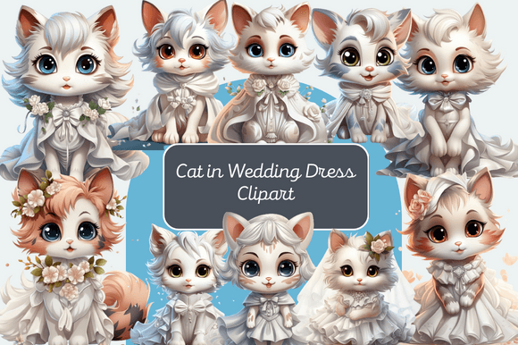 Adorable Cat in Wedding Dress Clipart for Creative Projects