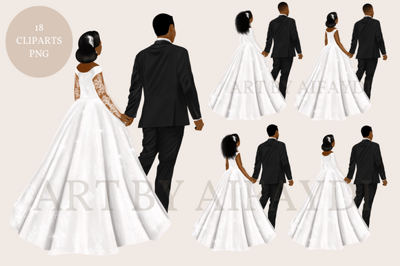 Beautiful Dark Skin Wedding Couple Clipart for Modern Designers