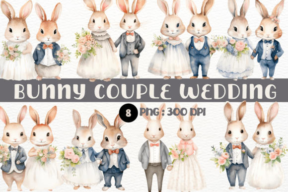 Charming Watercolor Bunny Couple Wedding Clipart for Creative Projects
