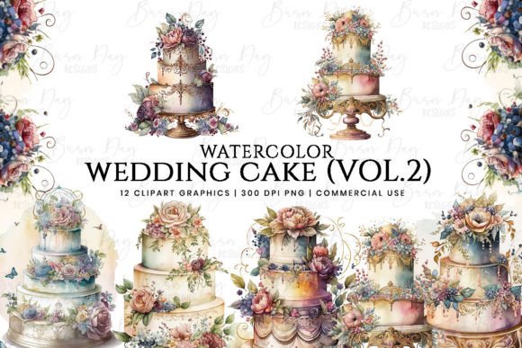 Designing with Delicate Touches: Watercolor Wedding Cake Clipart Vol.2