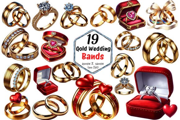 Elegant Gold Wedding Bands Clipart for Digital Design