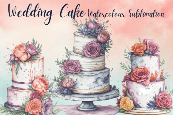 Elegant Wedding Cake Watercolor Sublimation for Designers