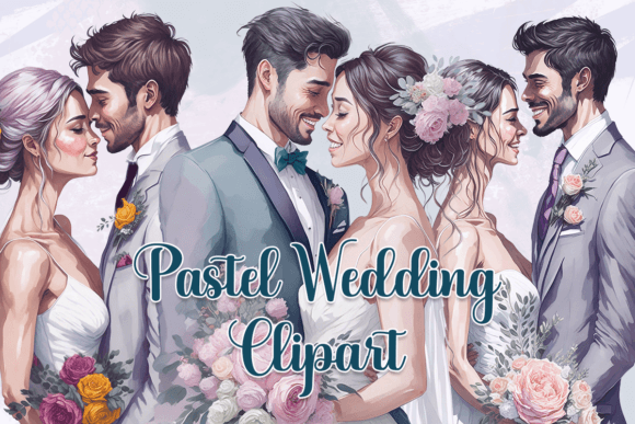 Enchanting Pastel Wedding Clipart for Fairy Tale Stationery