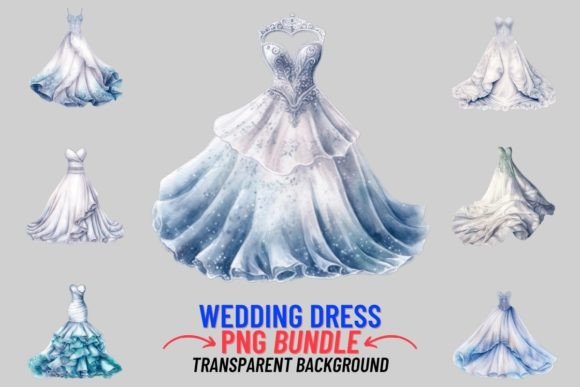 Enchanting Watercolor Wedding Dress Clipart for Designers