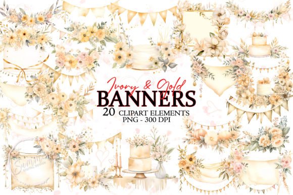 Golden Elegance: Crafting with Ivory and Gold Watercolor Banners
