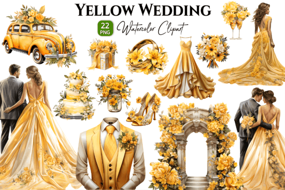 Golden Touch: Using Yellow Wedding Watercolor Clipart for Branding