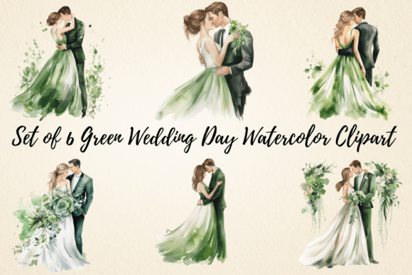 Green Wedding Day Watercolor Clipart: Fresh Botanicals for Modern Projects