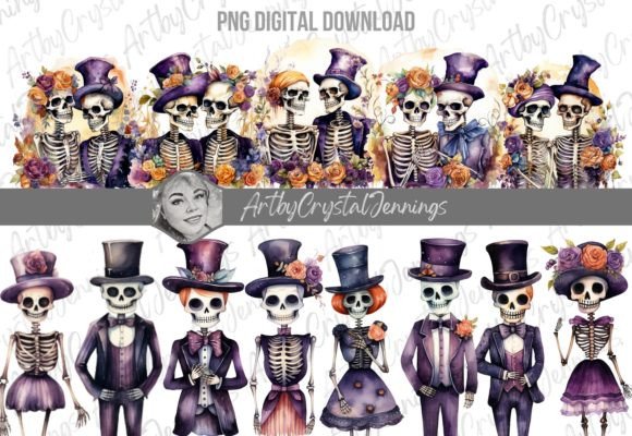Halloween Wedding Skeleton Couple PNG: Spooky Chic Designs