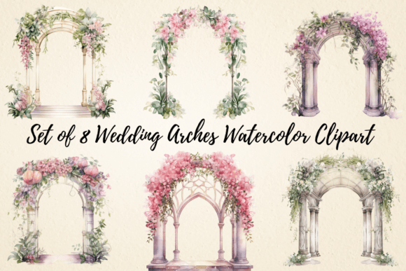 Soft, Romantic Wedding Arches Watercolor Clipart for Your Projects