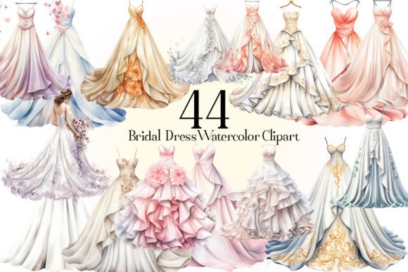 Stunning Wedding Clipart: 44 Bridal Gowns for Your Designs