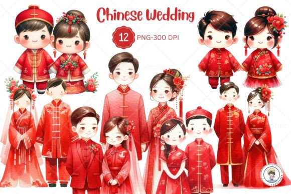 Watercolor Couple Chinese Wedding: A Design Asset for Elegant Projects