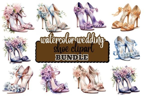 Watercolor Wedding Heels Clipart: 12 Elegant Designs for Your Projects
