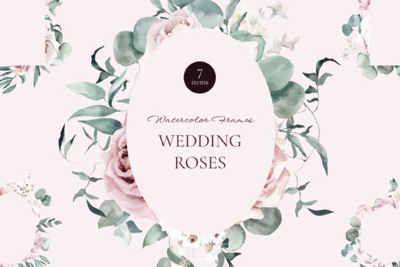 Wedding Roses Watercolor Frames: A Floral Design Collection